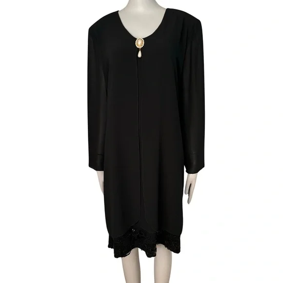 CATTIVA Vintage Crepe Embellished Black Formal Dress Long Sleeve - Picture 14 of 15